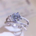 kf Hab5b04049e4f40c7ab6a9d8a0c15491eK Huitan Newly Fancy Cross Rings for Women Delicate Bridal Wedding Ring with Shiny Crystal Cubic Zirconia