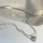 kf S06c4a9859cb44b1bbc97016f363ad66fa New 925 Sterling Silver Girls Hammer pattern Love Necklace Simple Heart shaped Pendant Women s Gift