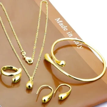 kf S2447862b1f9b4131955dce2ab8f53c460 Fashion Teardrop Jewelry Set for Women Simple Ring Necklace Bracelet Earrings Four piece Set Suitable for