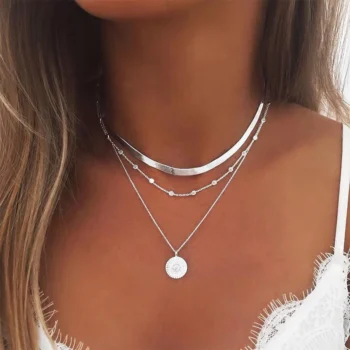 kf S2c6b6129a321459f8adf014870c7d048T 925 Sterling Silver Three Layer Round Necklace Simple Snake Chain Charm Ball Chain Party Gift For