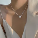 kf S06c4a9859cb44b1bbc97016f363ad66fa New 925 Sterling Silver Girls Hammer pattern Love Necklace Simple Heart shaped Pendant Women s Gift