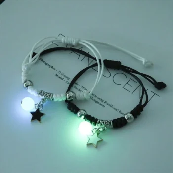 kf S3ff0664cea3742e7a9d8dffbf32f61413 Fashion Luminous Beads Star Couple Bracelet For Women Men Charm Cat Flower Heart Key Lock Cross