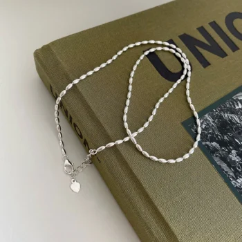kf S61e9a6a15b624c7fbe2d615dff4d73e94 925 Sterling Silver Necklace With Simple Geometric Beads Choker Shiny And Delicate Collarbone Chain For Women