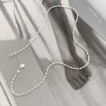 kf S61e9a6a15b624c7fbe2d615dff4d73e94 925 Sterling Silver Necklace With Simple Geometric Beads Choker Shiny And Delicate Collarbone Chain For Women