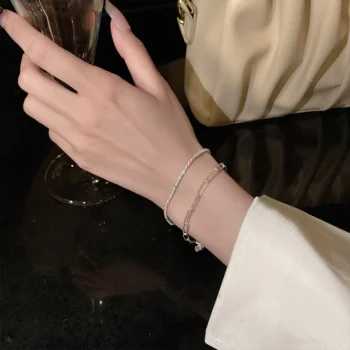kf Sb7f785cb7366474690e5cd21c1bde1d7A Silver Color Sparkling Multilayer Bracelet For Women s Delicate Adjustable Geometric Wristband Temperament Wedding Accessories