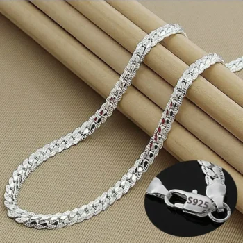 kf Sbe2559558ece4119913f4c390542762fz Nice 925 Sterling Silver 6MM Full Sideways Chain Necklace For Women Men Fashion Jewelry Sets Wedding