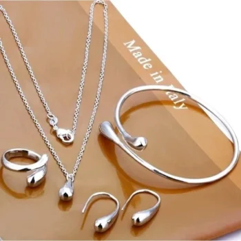 kf Sd0990c21e2094fa58a701638bf1264a1Y Fashion Teardrop Jewelry Set for Women Simple Ring Necklace Bracelet Earrings Four piece Set Suitable for