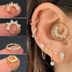 kf Sf8c93aa696674f0a8eb33187b7ac5eb3c 1pc Y2k Ear Piercing Helix Daith Tragus Hoop Earrings for Women Girls Gold Color Zirconia Cartilage