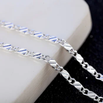 kf Sfa55ded9507042fdbe8a3834e88ac15f4 New LuxurySilver Color Special 2MM Flat Clavicle Chains Necklaces for Men Women Wedding Jewelry Christmas Gifts