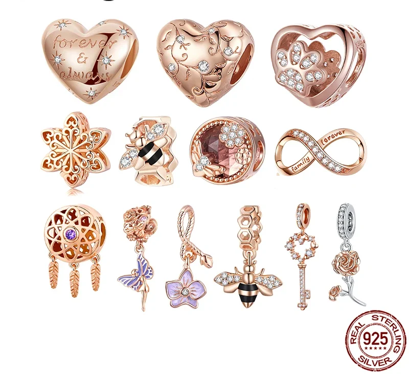 kf-S269e97cfe0d547178b929540fa53e0cb7-WOSTU-Forever-Always-Beads-100-925-Sterling-Silver-Rose-Gold-Charm-Fit-Original-Bracelet-Pendant-DIY
