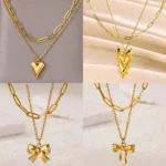 kf S36e60c7fbb974820b61b99325cb23981f Double Layer Necklace Semi 3d Pointed Heart Necklace For Women Hip Hop Stainless Steel 18k Gold