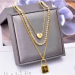 kf S71eb3c90402e4eb5a6036483e21da321w 316L Stainless Steel New Fashion Fine Jewelry 3 layer Star Moon Tree Love Charms Thick Chain