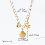 kf Sa83eee49247e491cb9920cab421d1838B EILIECK 316L Stainless Steel Starfish Shell Zircon Pendant Necklace For Women Fashion New Gift Gold Color