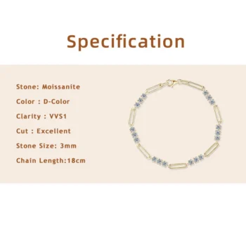kf S9193201b7fa0419687927e9e950f2604R Lnngy Certified Round 3MM Moissanite Bracelet For Women 925 Sterling Silver Adjustable Chain Bracelets Fashion Hand