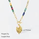 kf Sf130780bcd59465092ad1d4186350b38g EILIECK 316L Stainless Steel Exaggerated Large Leaves Pendant Necklace For Women Fashion Creative Acrylic Splicing Chain