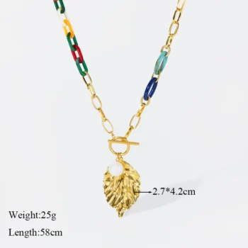 kf S9e8e099a09094370946646cfd31f8a94t EILIECK 316L Stainless Steel Exaggerated Large Leaves Pendant Necklace For Women Fashion Creative Acrylic Splicing Chain