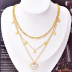 kf S71eb3c90402e4eb5a6036483e21da321w 316L Stainless Steel New Fashion Fine Jewelry 3 layer Star Moon Tree Love Charms Thick Chain