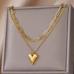 kf S36e60c7fbb974820b61b99325cb23981f Double Layer Necklace Semi 3d Pointed Heart Necklace For Women Hip Hop Stainless Steel 18k Gold