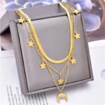 kf S71eb3c90402e4eb5a6036483e21da321w 316L Stainless Steel New Fashion Fine Jewelry 3 layer Star Moon Tree Love Charms Thick Chain